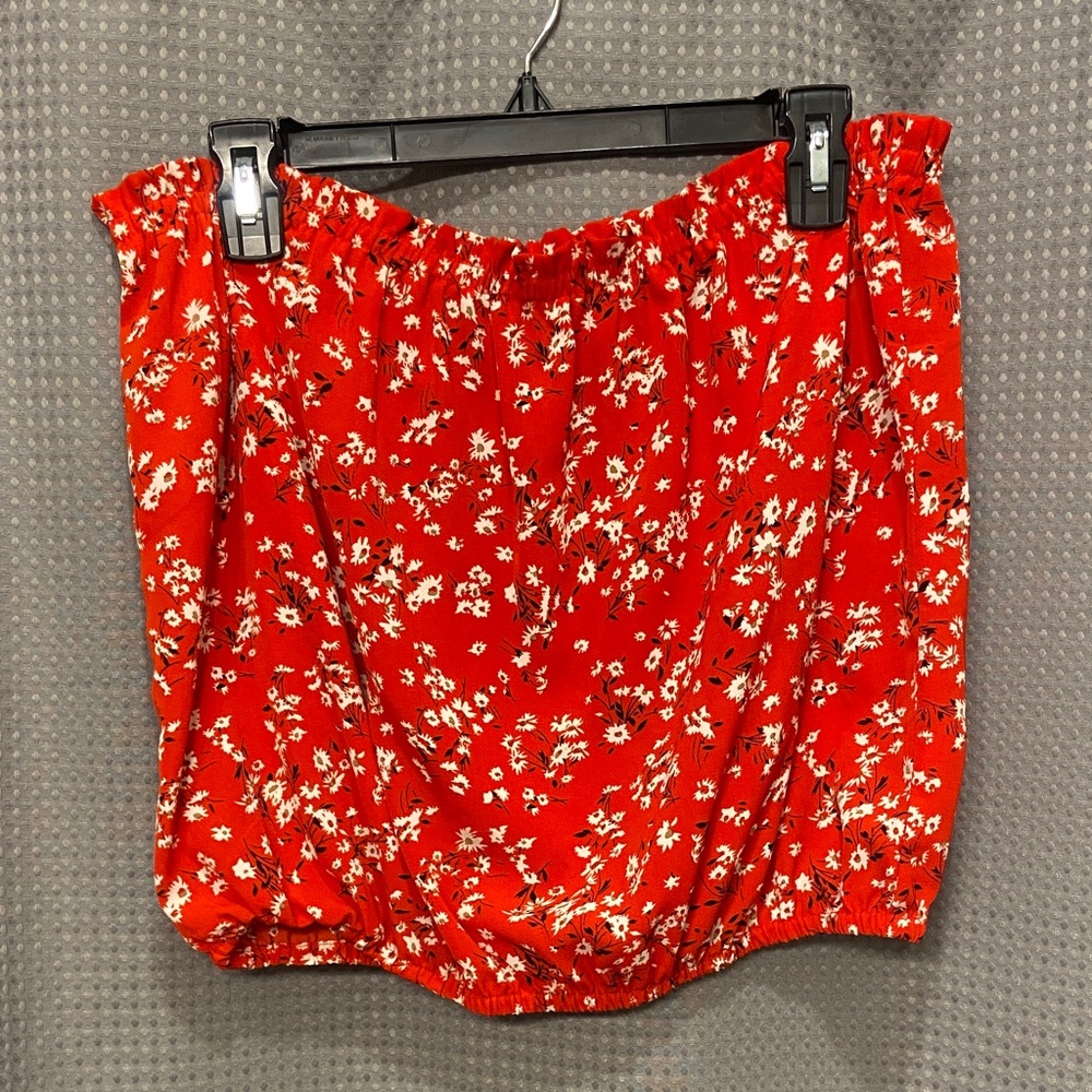 L CMZ2005 Red Floral Print strapless tube top blouse